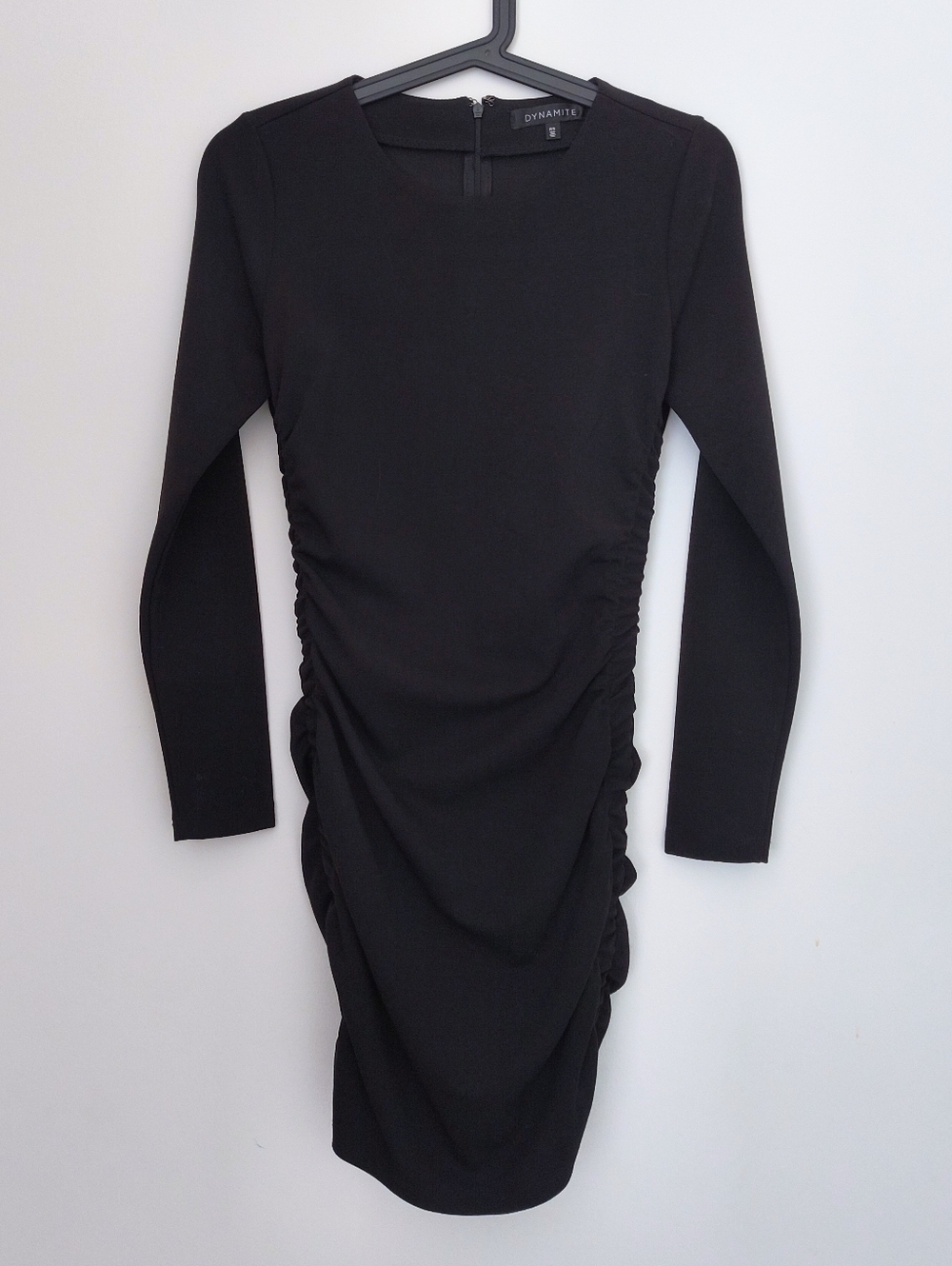 Dynamite Black Long Sleeve Ruched Midi Dress